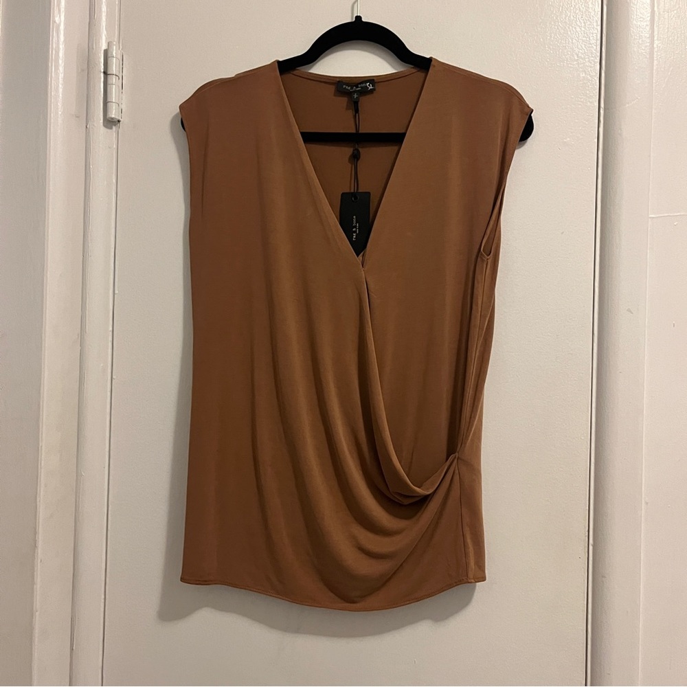 NWT Rag & Bone slinky sleeveless Christy drape top, crossover top, size small